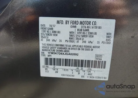 2018 Ford Explorer Xlt from USA, damaged, VIN 1FM5K7D8XJGA02092